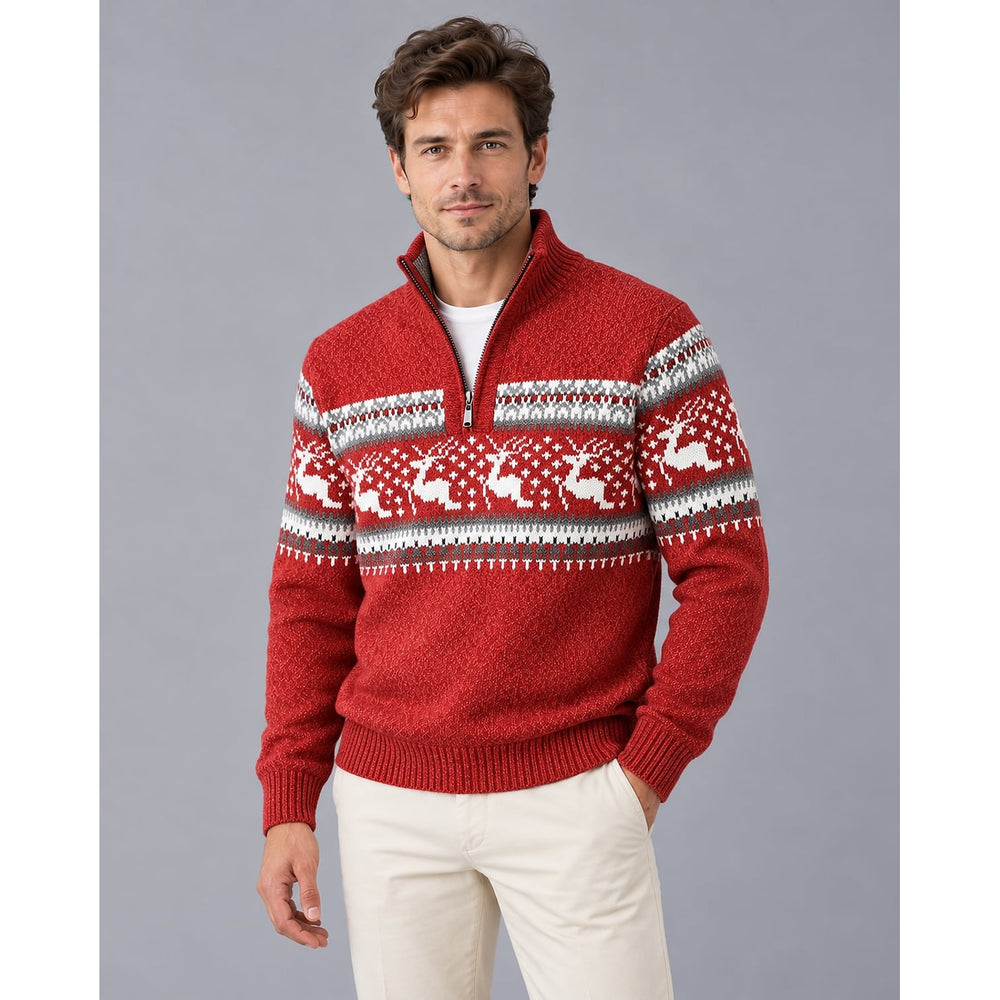 Men's Fair Isle Christmas Sweater in Red, front view