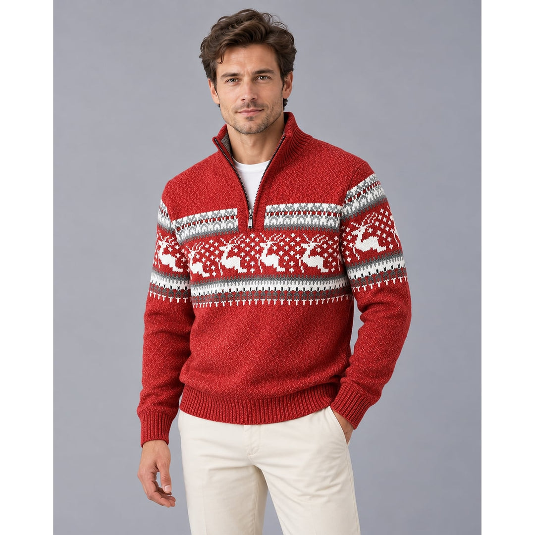 Men's Fair Isle Christmas Sweater in Red, front view