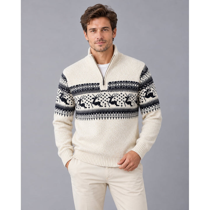 Men's Fair Isle Christmas Sweater in White, front view