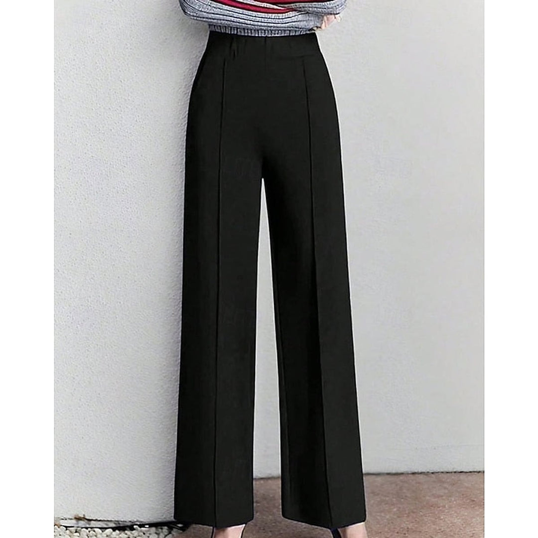Women’s Elastic Waist Wide Leg Pants in Black, front view