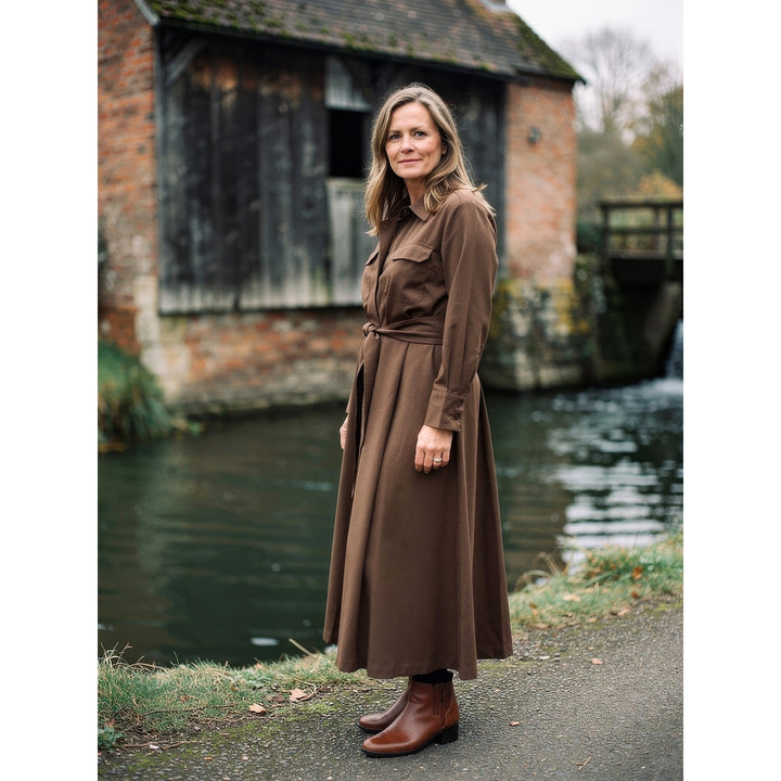 Women's Belted Midi Shirt Dress, front view