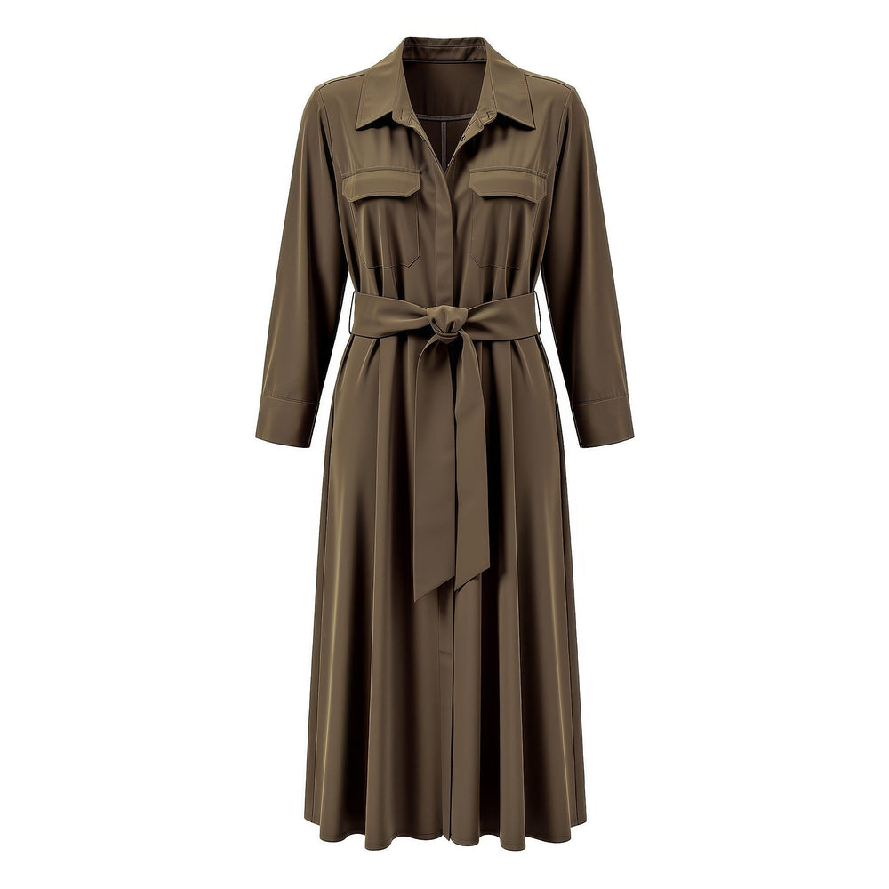 Women's Belted Midi Shirt Dress, front view