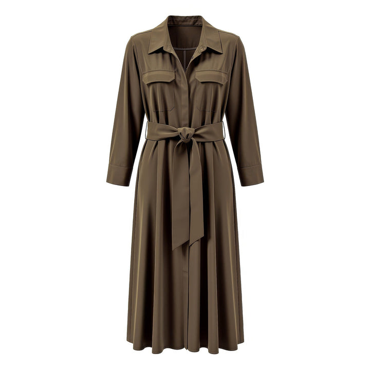 Women's Belted Midi Shirt Dress, front view