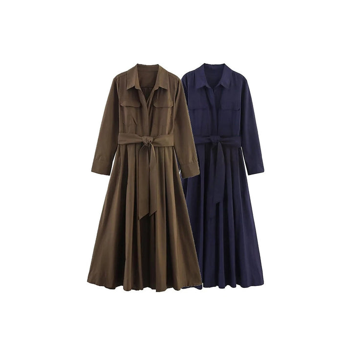 Women's Belted Midi Shirt Dress, front view 2