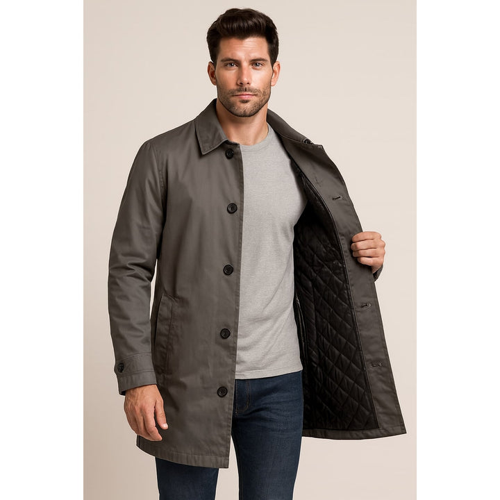 Men's Quilted Car Coat in Gray, front view