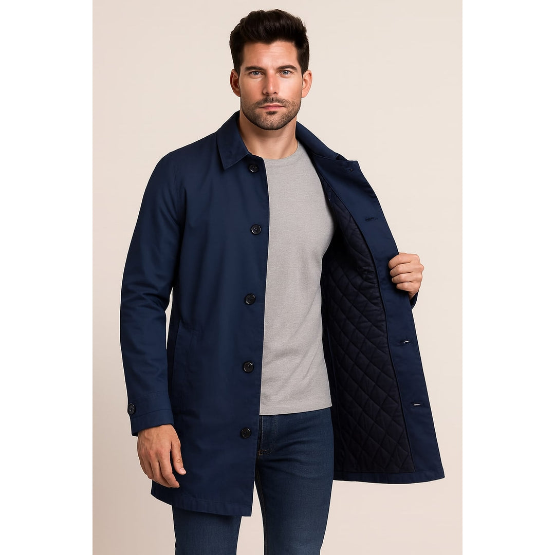 Men's Quilted Car Coat in Navy, front view
