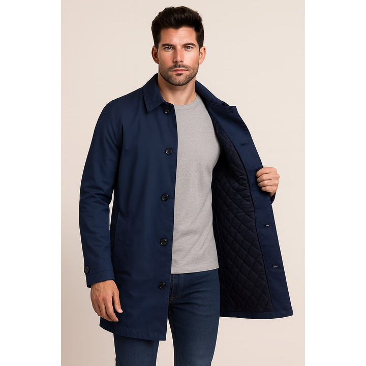Men's Quilted Car Coat in Navy, front view