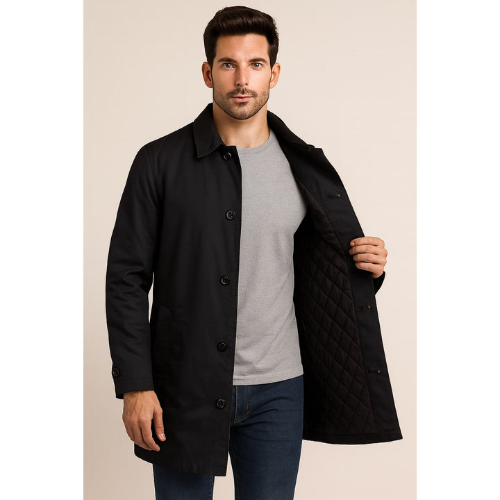 Men's Quilted Car Coat in Black, front view