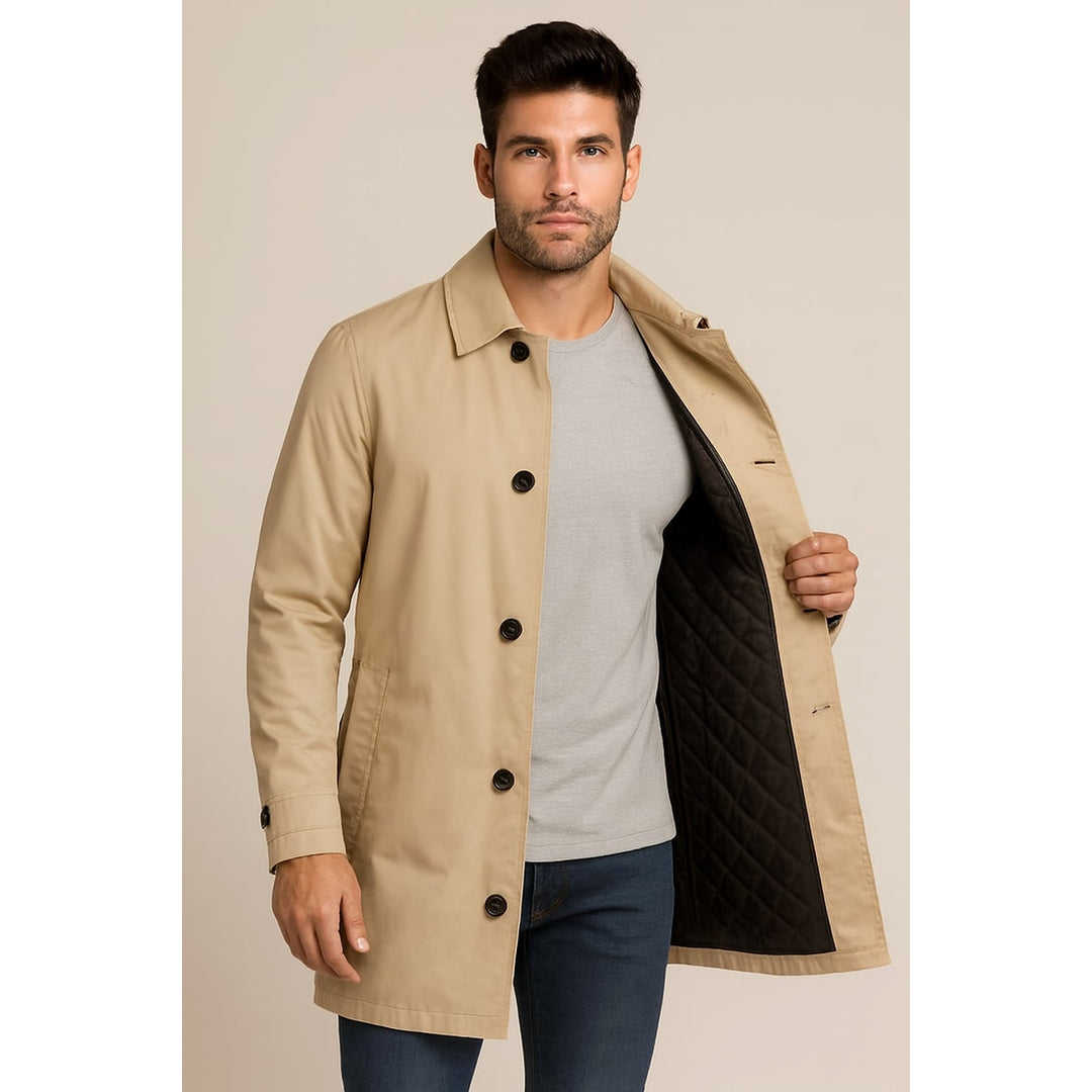Men's Quilted Car Coat in Beige, front view