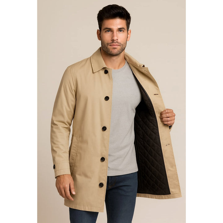 Men's Quilted Car Coat in Beige, front view
