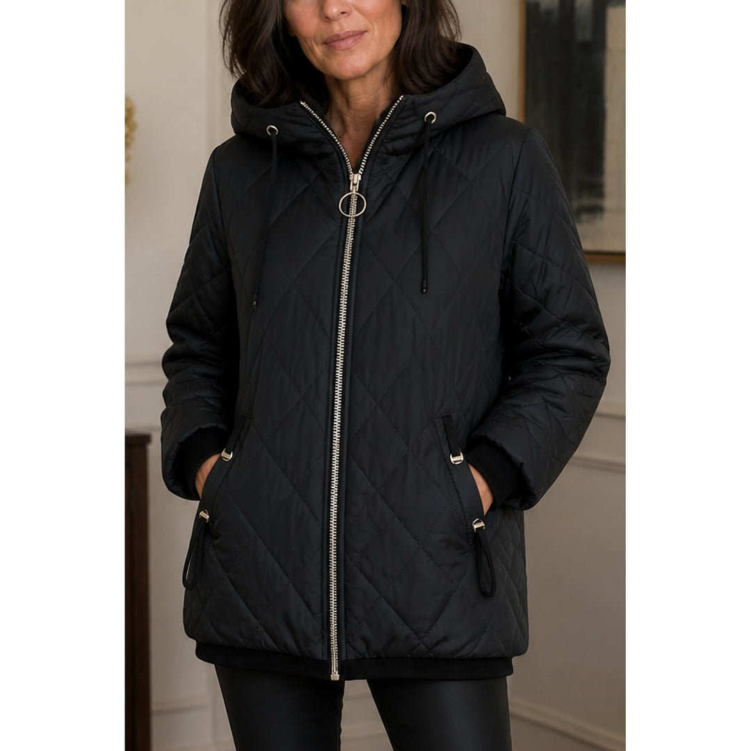 Women's Quilted Jacket in Black, front view