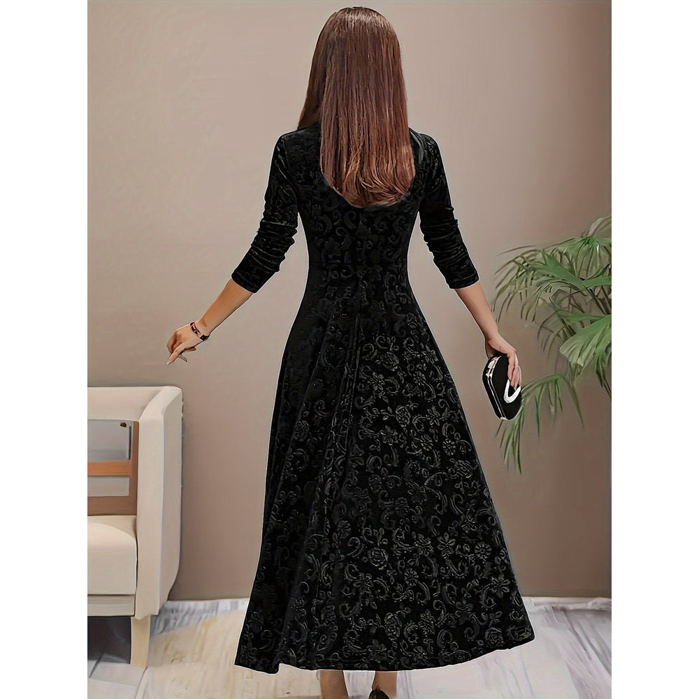 Women's Embossed Velvet Midi Dress, back view