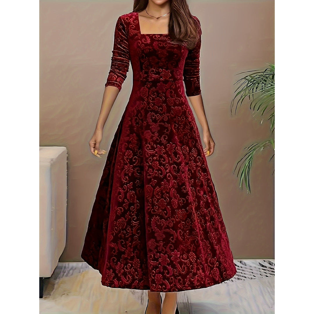 Women's Embossed Velvet Midi Dress, front view