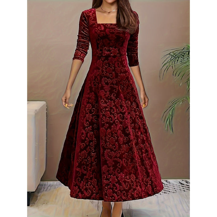 Women's Embossed Velvet Midi Dress, front view