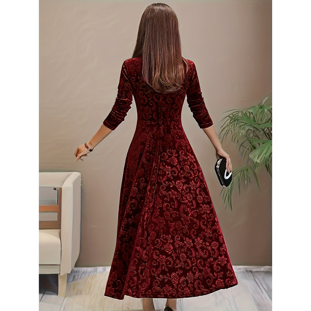 Women's Embossed Velvet Midi Dress, back view 2