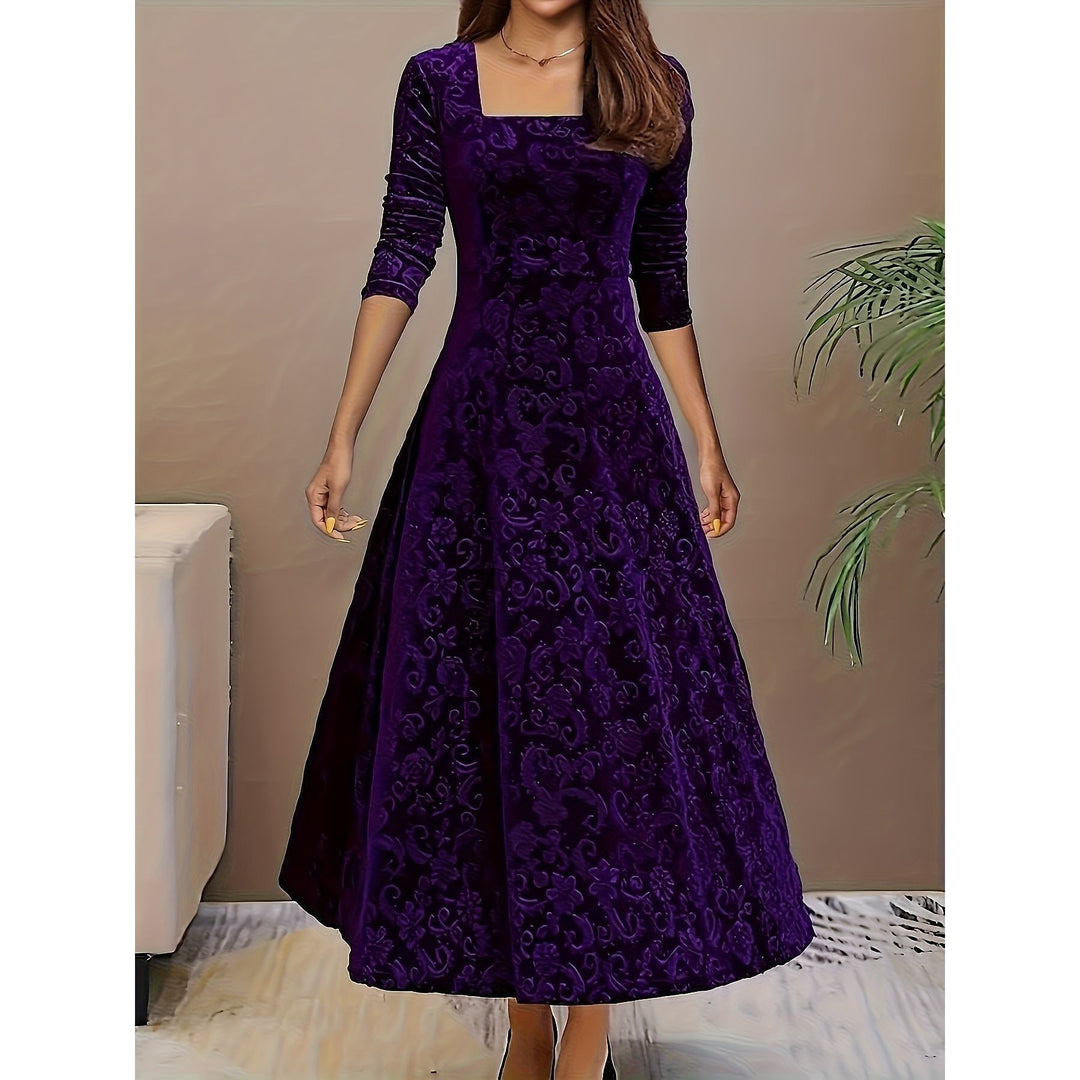 Women's Embossed Velvet Midi Dress, front view