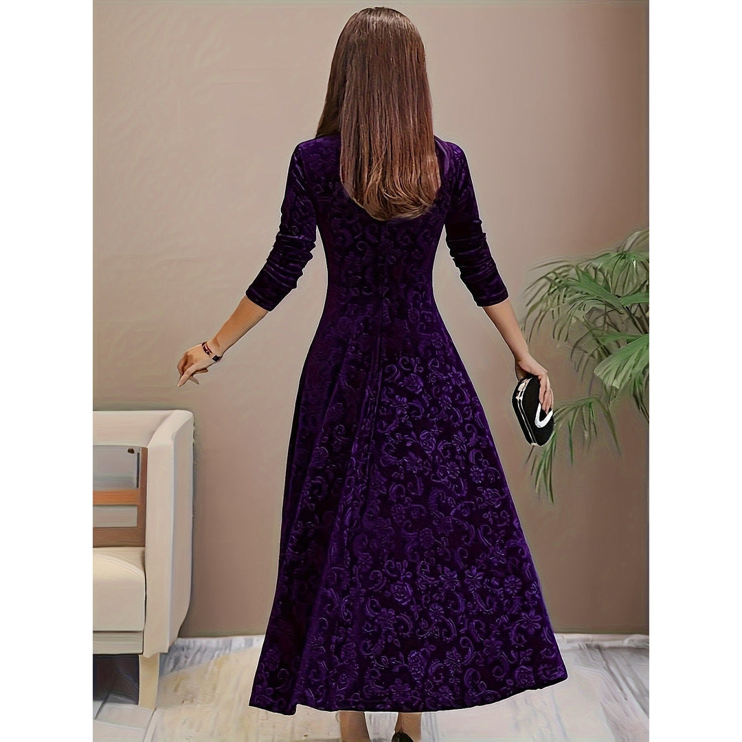 Women's Embossed Velvet Midi Dress, back view 3