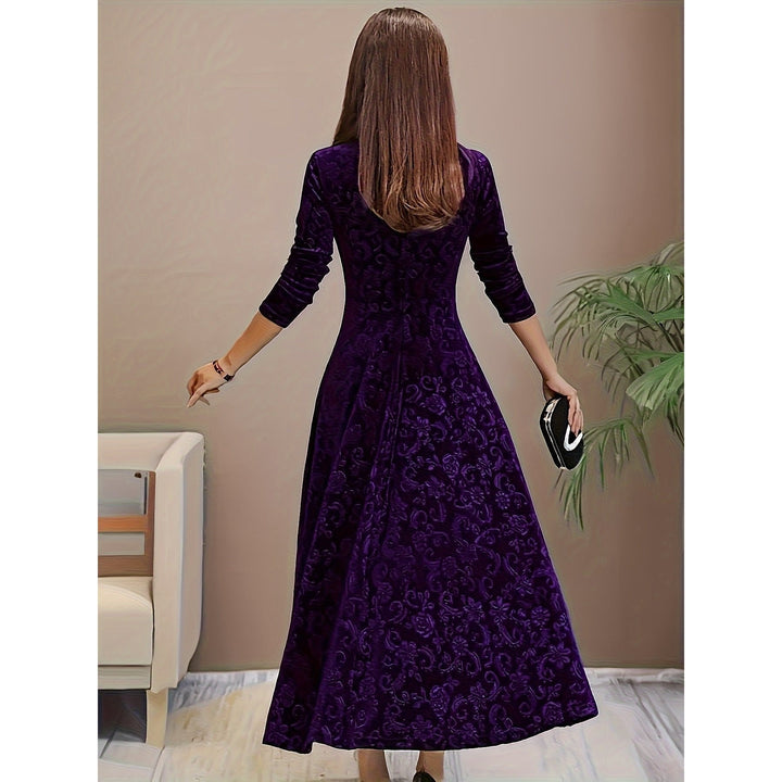 Women's Embossed Velvet Midi Dress, back view 3