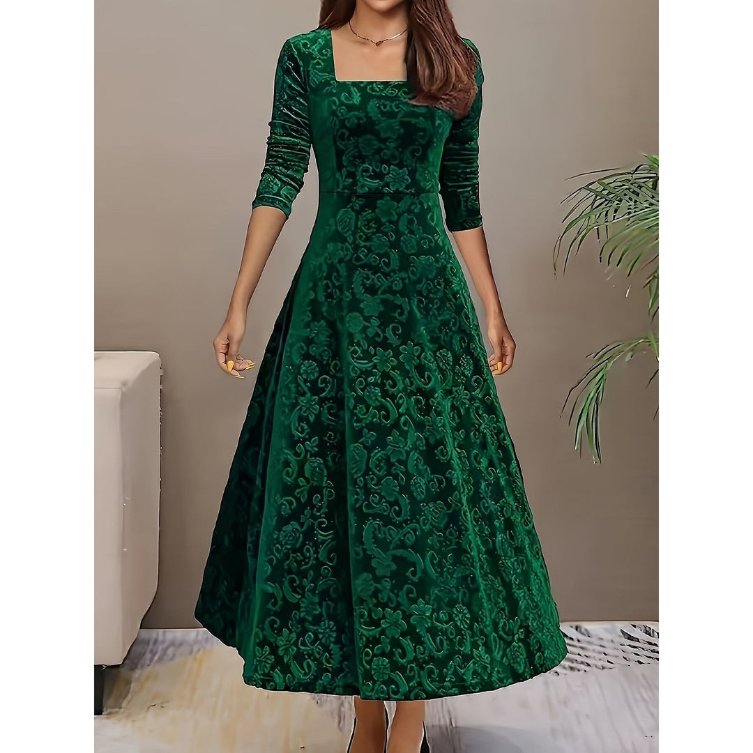 Women's Embossed Velvet Midi Dress, front view
