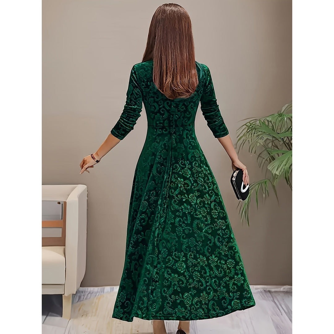 Women's Embossed Velvet Midi Dress, back view 4