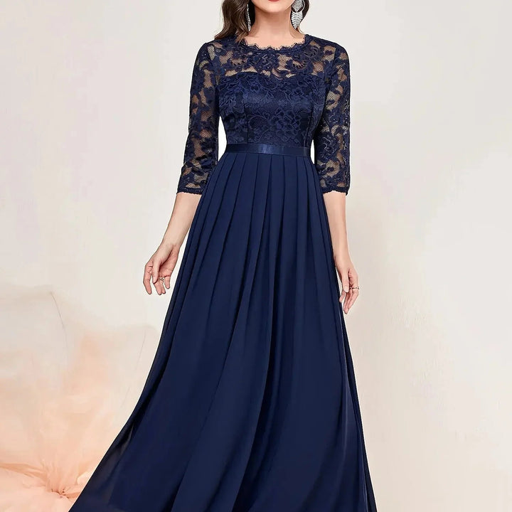 Women's Lace Maxi Dress in Blue, front view