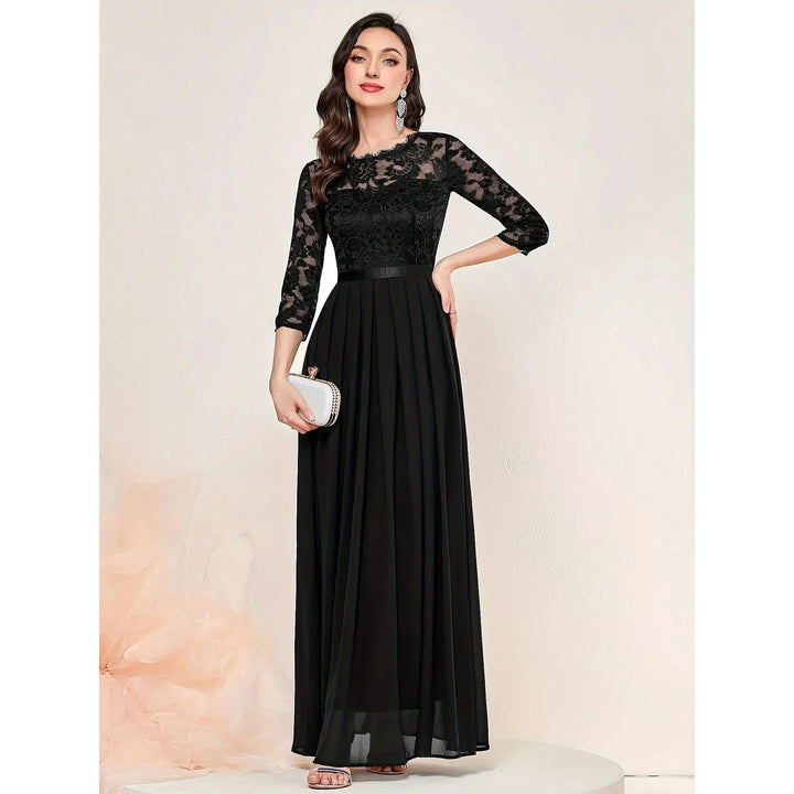 Women's Lace Maxi Dress in Black, front view