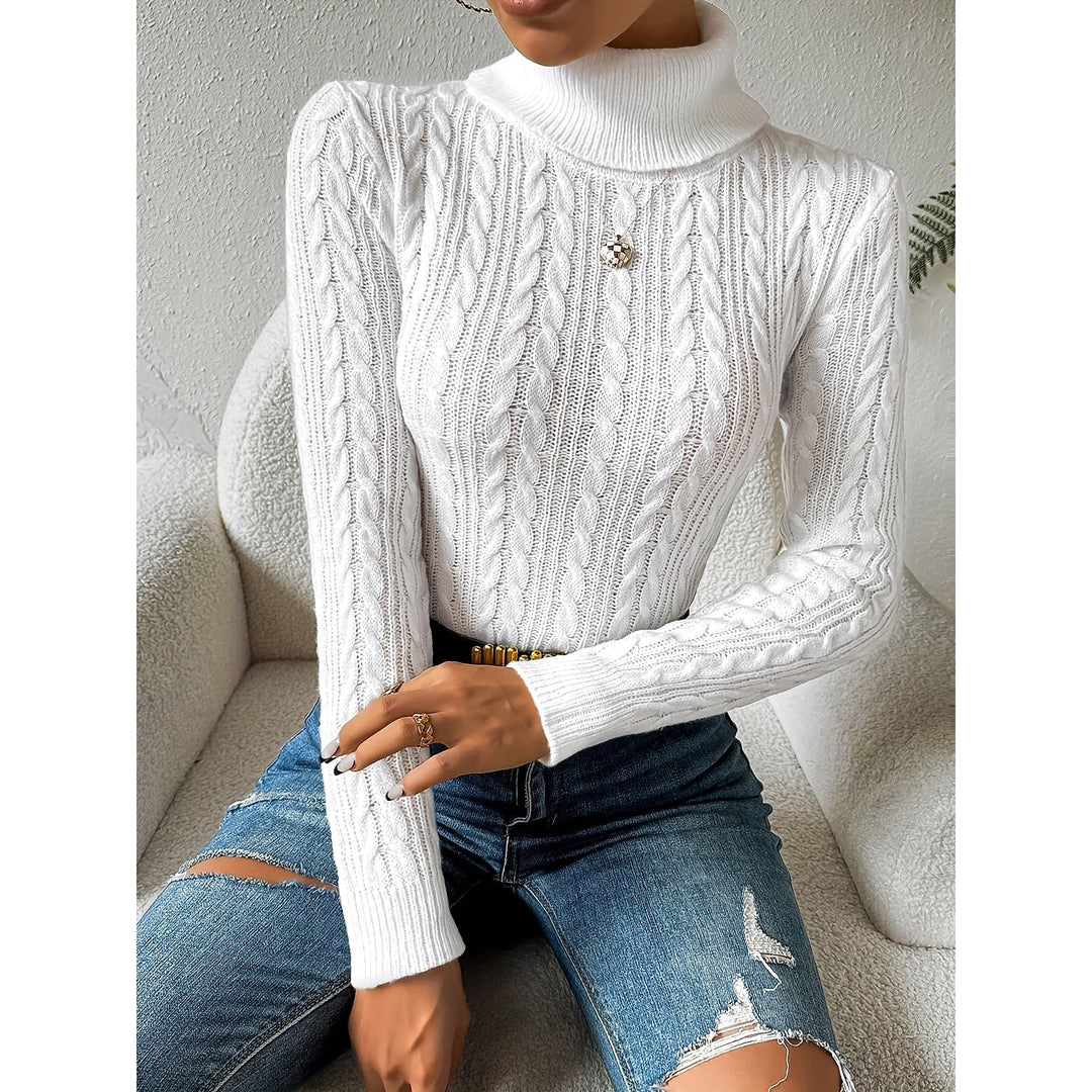 Women's Cable Knit Christmas Sweater in White, front view