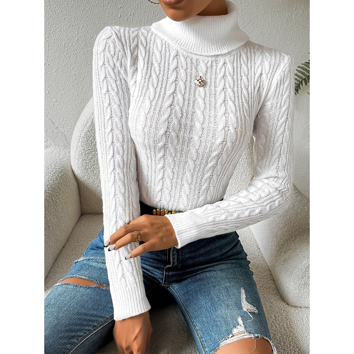 Women's Cable Knit Christmas Sweater in White, front view
