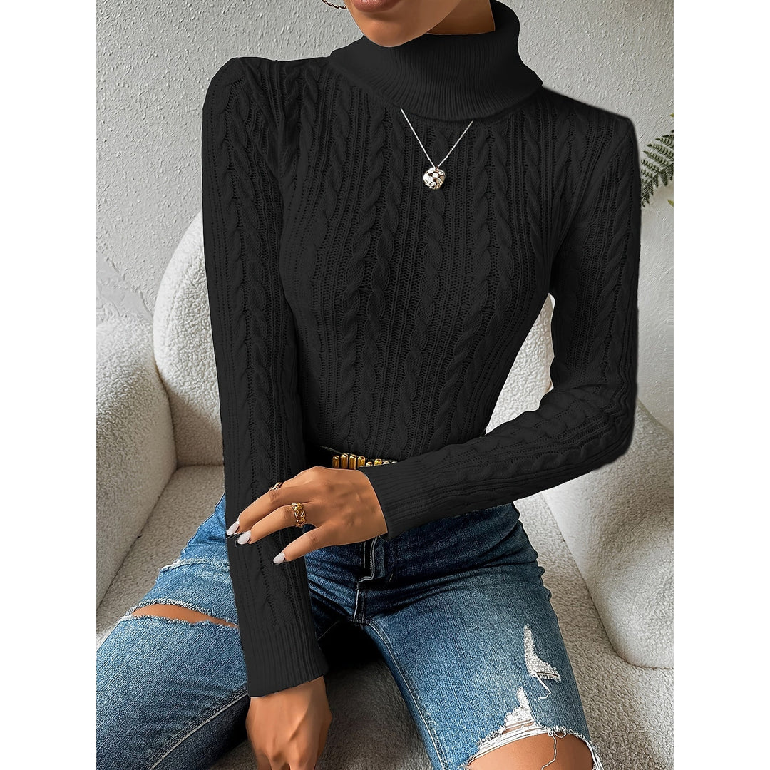 Women's Cable Knit Christmas Sweater in Black, front view