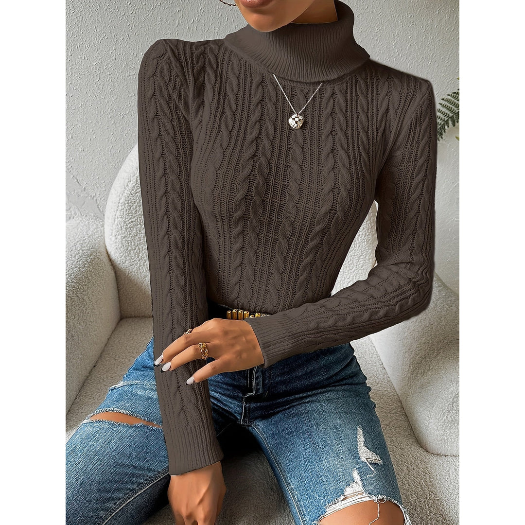 Women's Cable Knit Christmas Sweater in Dark Gray, front view