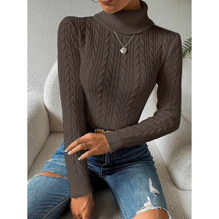 Women's Cable Knit Christmas Sweater in Dark Gray, front view