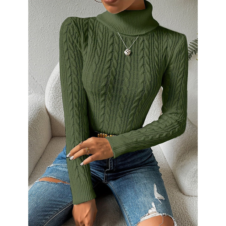 Women's Cable Knit Christmas Sweater in Olive Green, front view