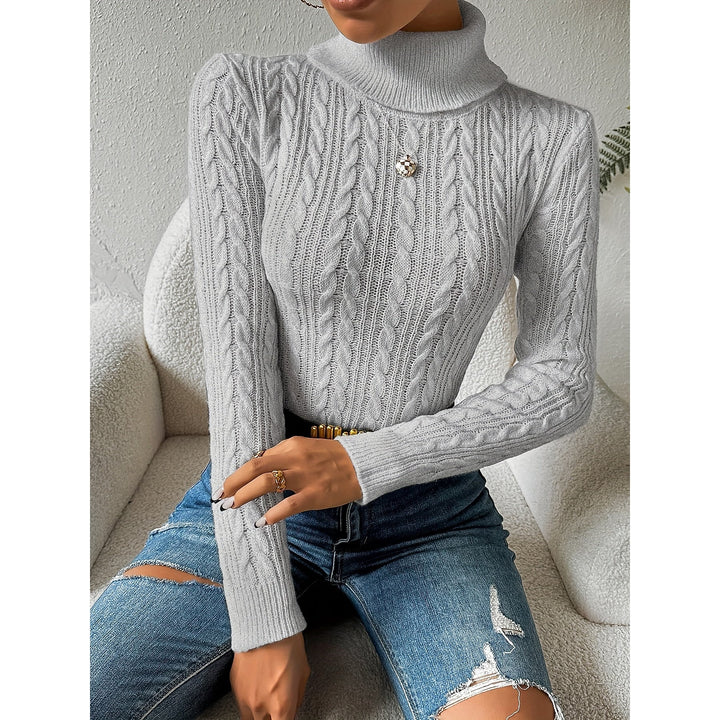 Women's Cable Knit Christmas Sweater in Gray, front view