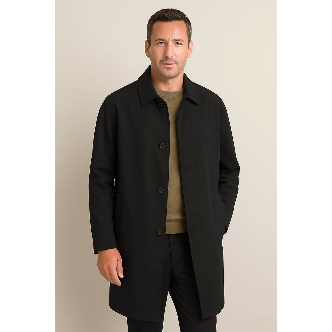 Men's Single Breasted Coat in Black, front view