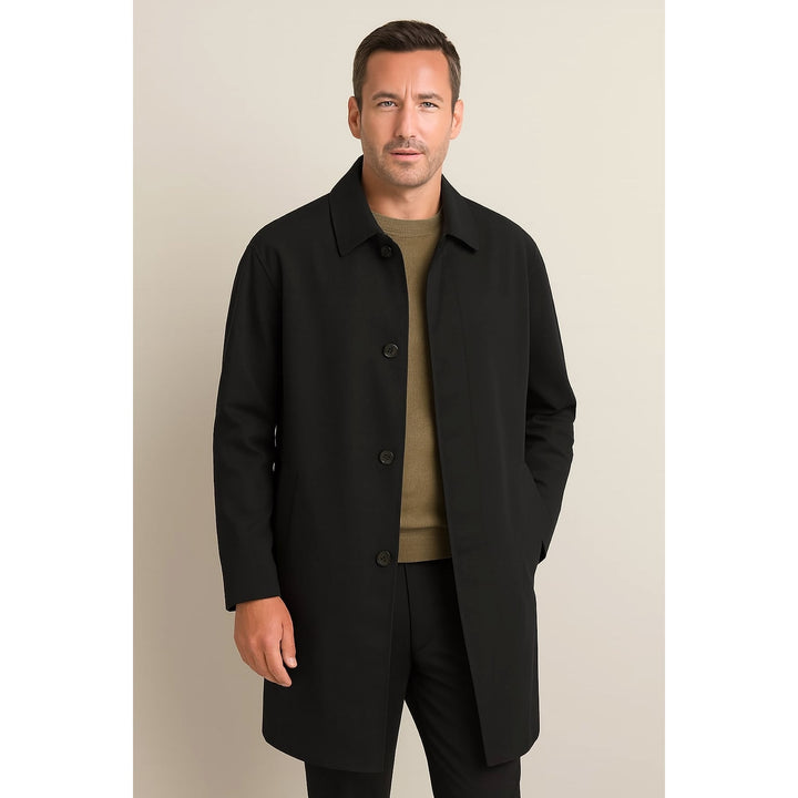 Men's Single Breasted Coat in Black, front view