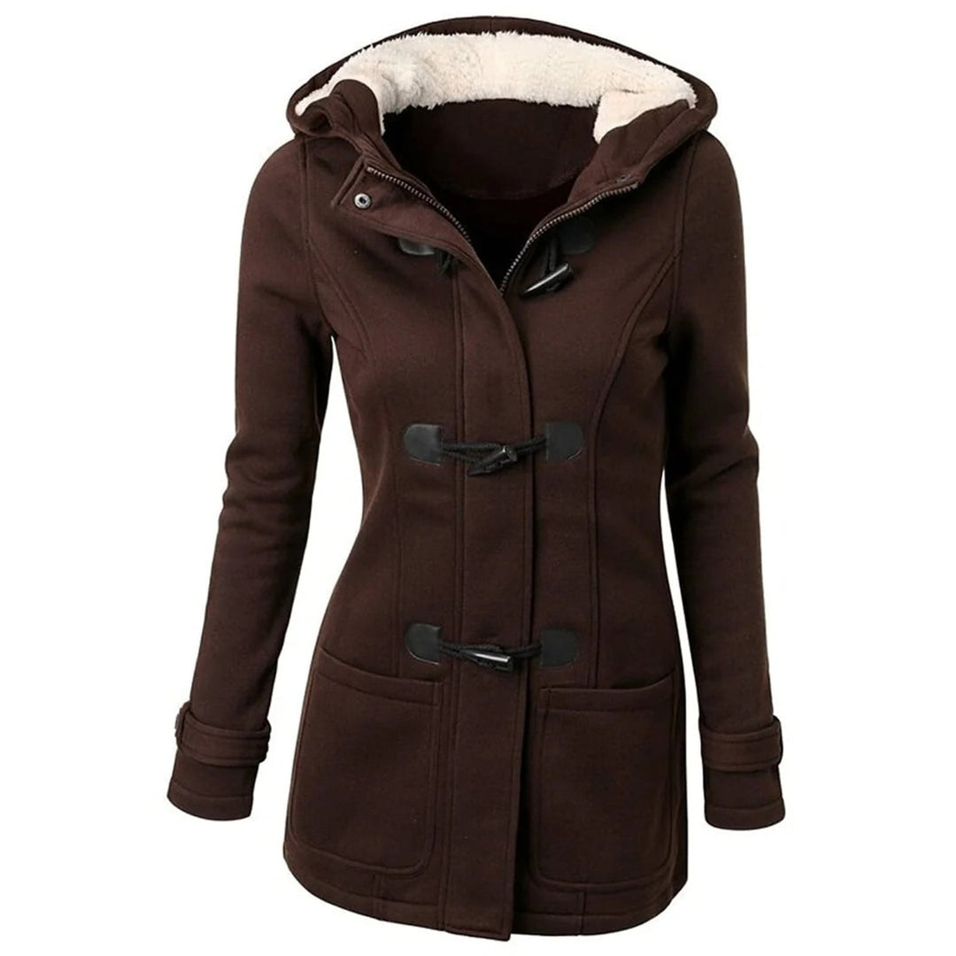 Women's Duffle Coat in Dark Brown, front view