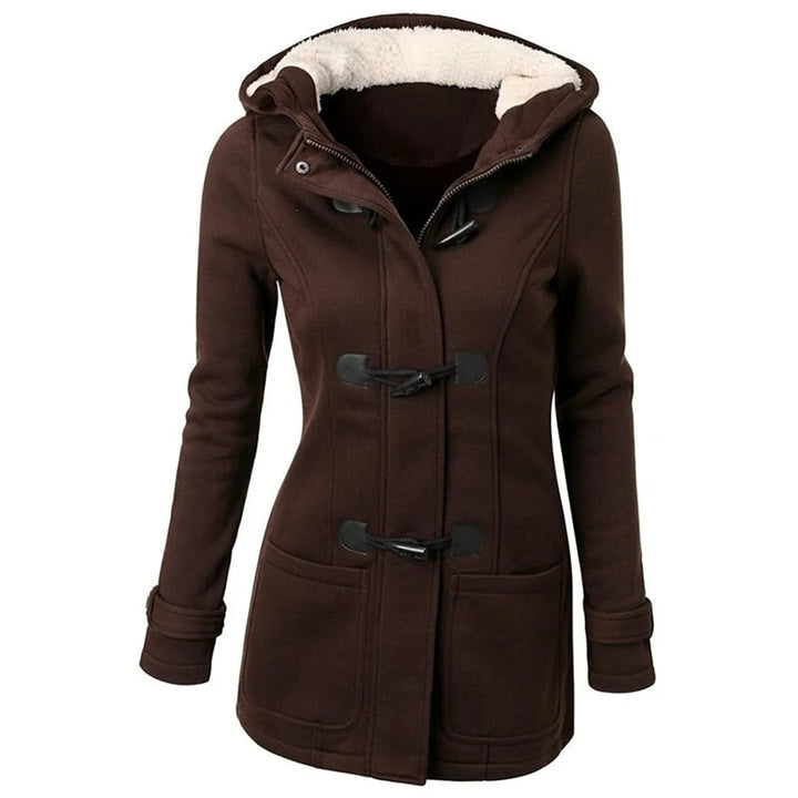 Women's Duffle Coat in Dark Brown, front view