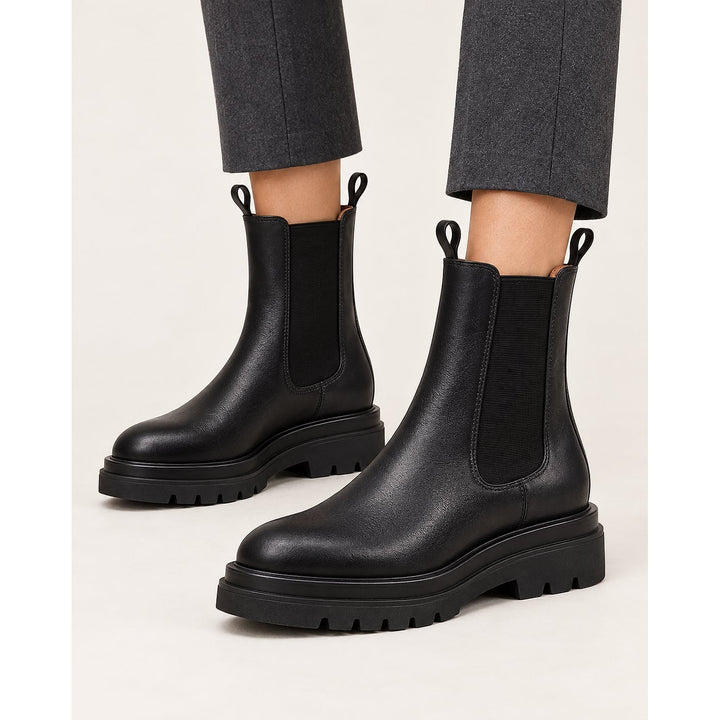 Women's Black Chelsea Boots, front view