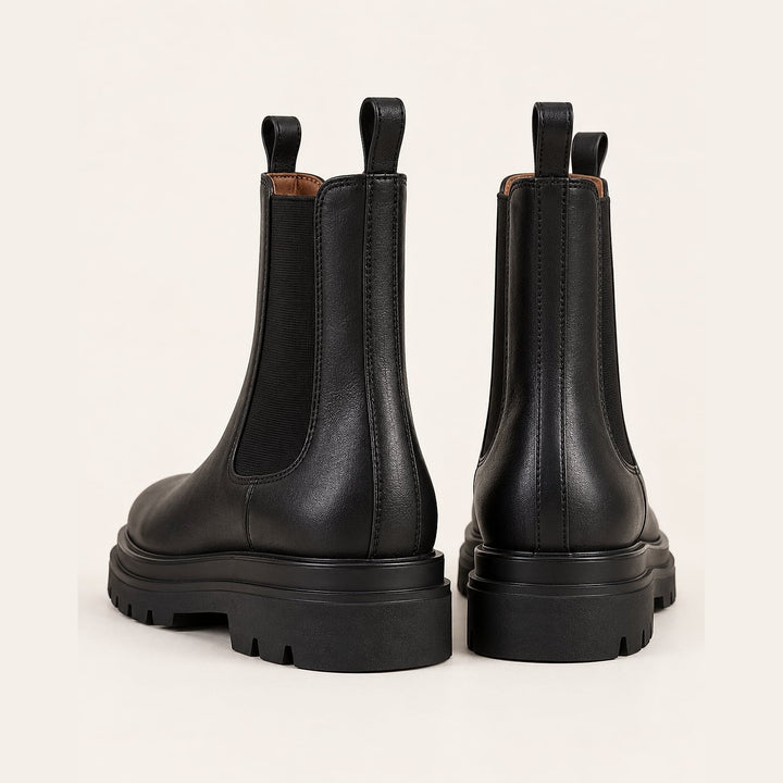Women's Black Chelsea Boots, back view
