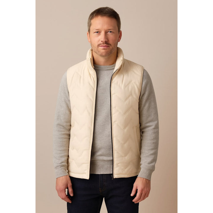 Men's Sherpa Lined Vest in Beige, front view