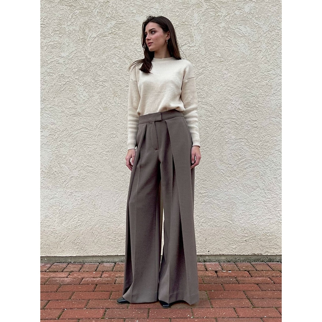 Women's Palazzo Pants in Dark Brown, front view