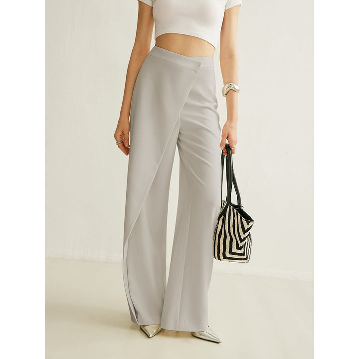 Women's Wrap Wide Leg Pants in Gray, front view