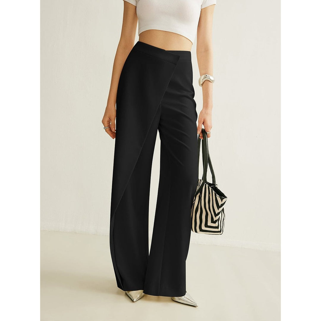 Women's Wrap Wide Leg Pants in Black, front view