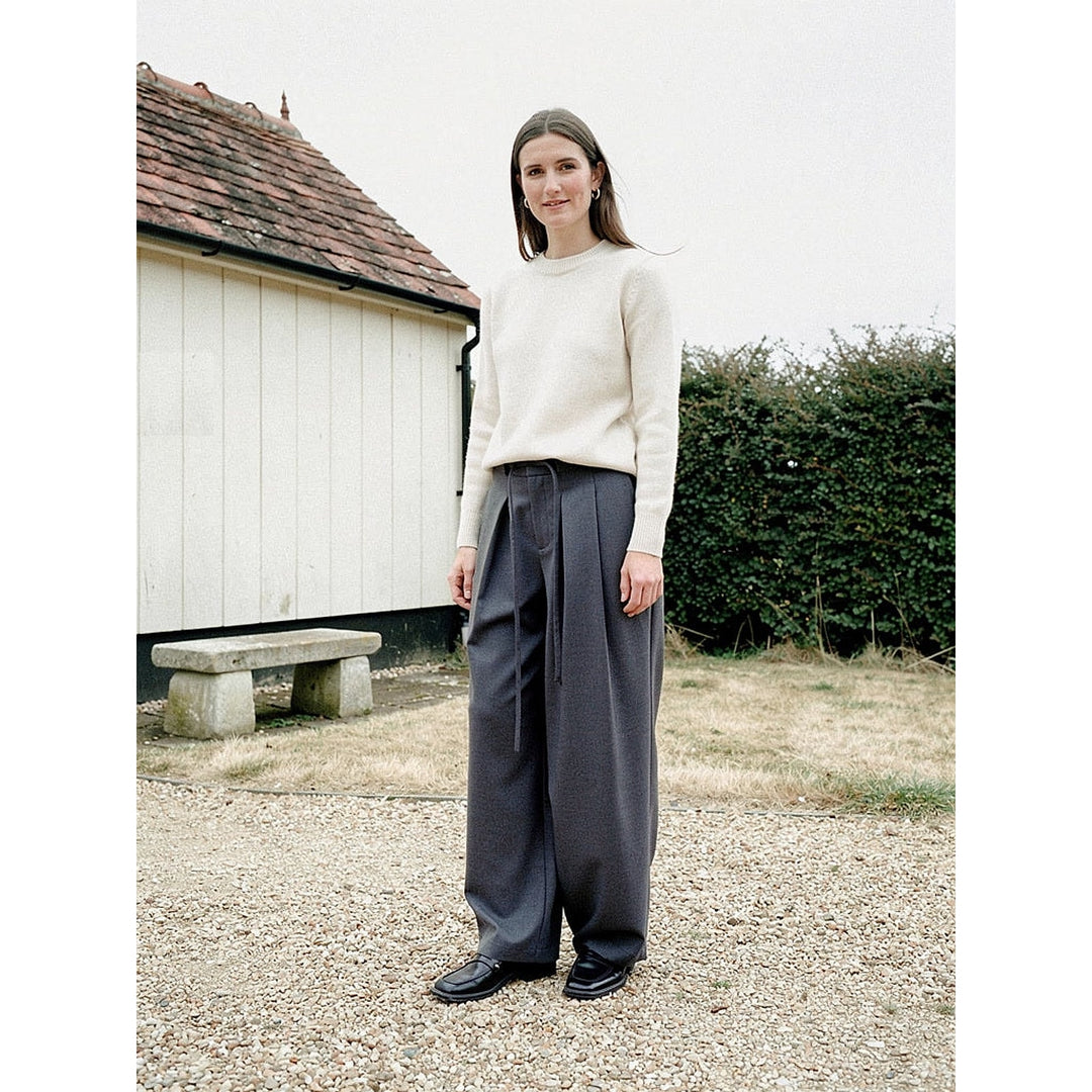 Women's Barrel Leg Pants in Gray, front view
