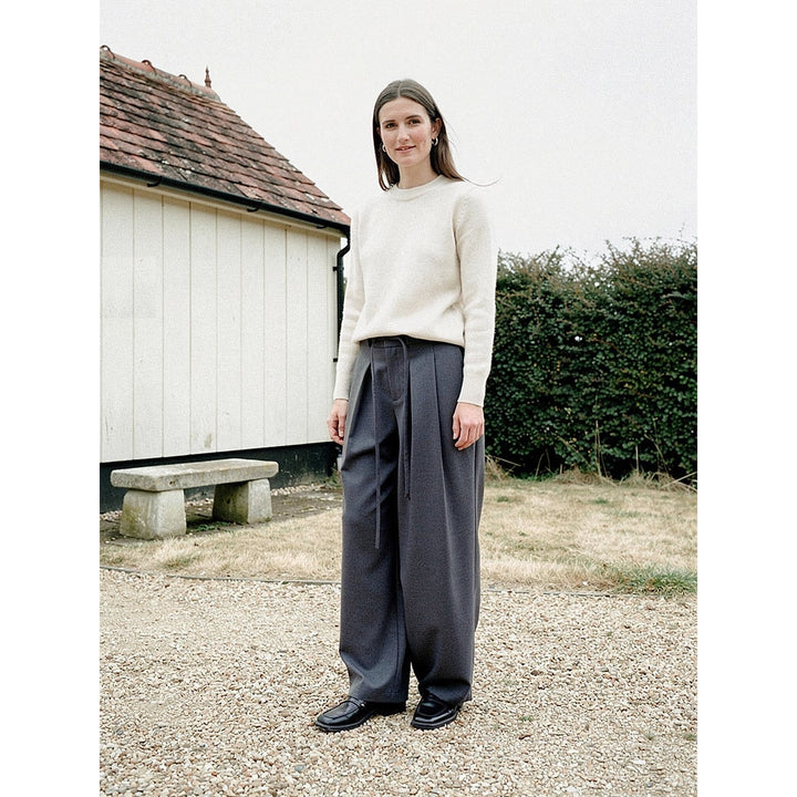 Women's Barrel Leg Pants in Gray, front view