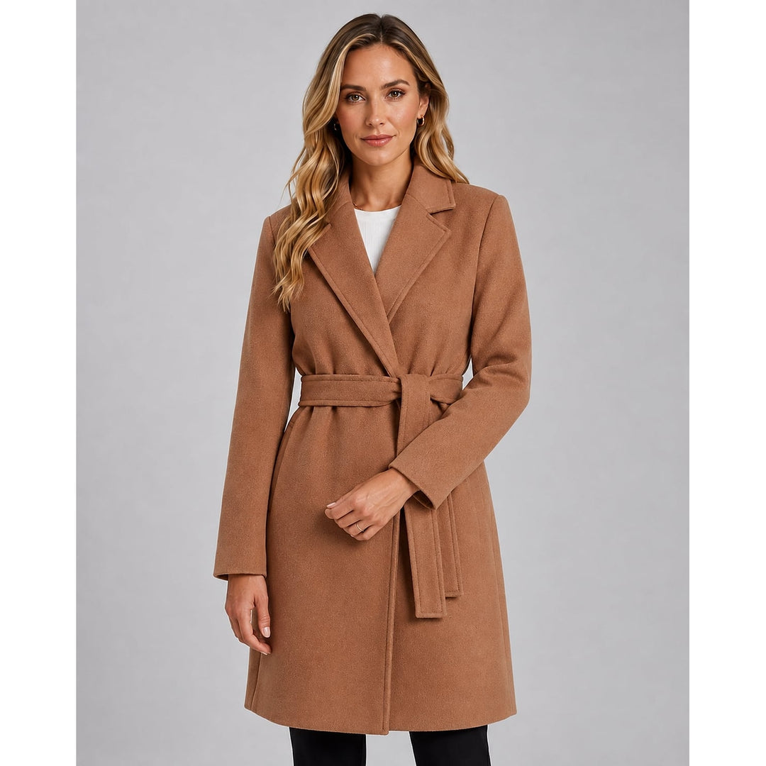 Women's Long Wrap Coat, front view