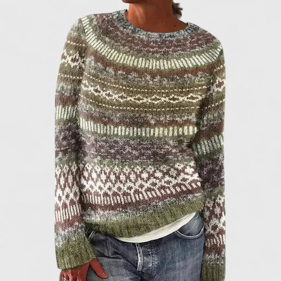 Women's Fair Isle Sweater in Green, front view