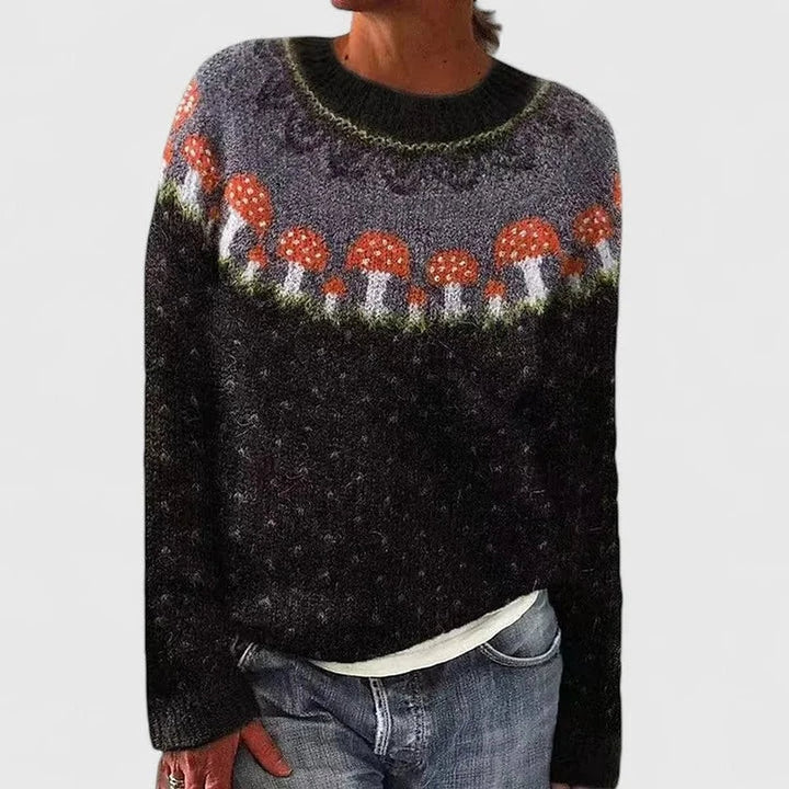 Women's Fair Isle Sweater in Black, detail view