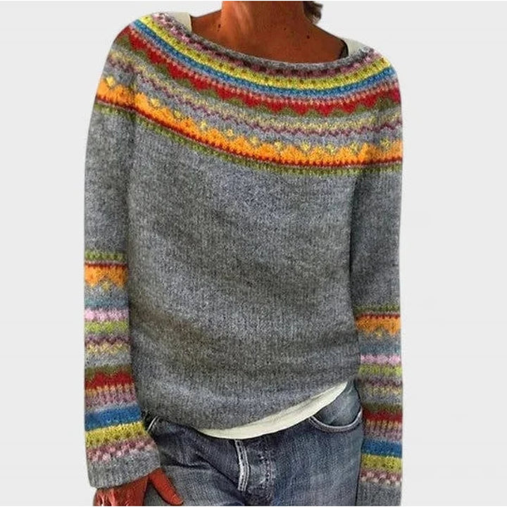 Women's Fair Isle Sweater in Gray Multi, detail view