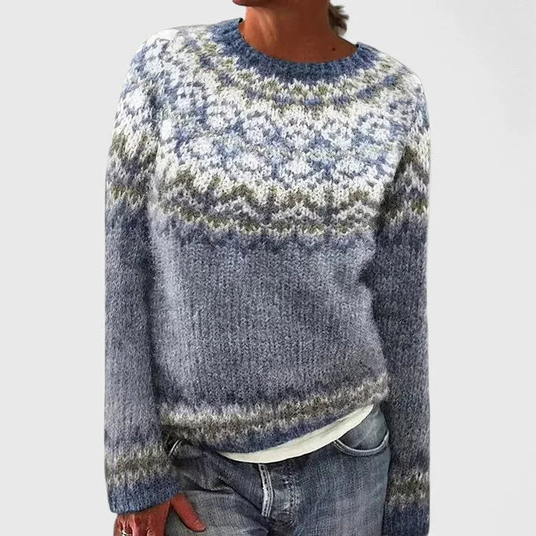 Women's Fair Isle Sweater in Dark Blue, front view